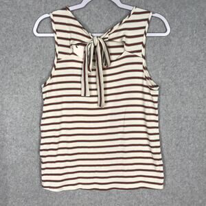 Green Envelope‎ Top Womens Small Cream Tank Stripe Tie Bow Preppy Basic Soft
